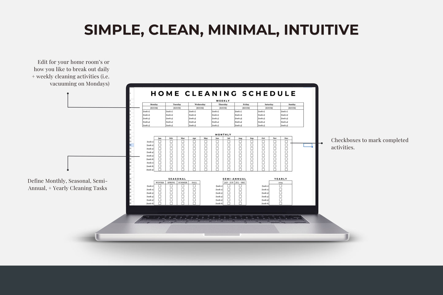 Simple Minimal Cleaning Checklist + Schedule Template