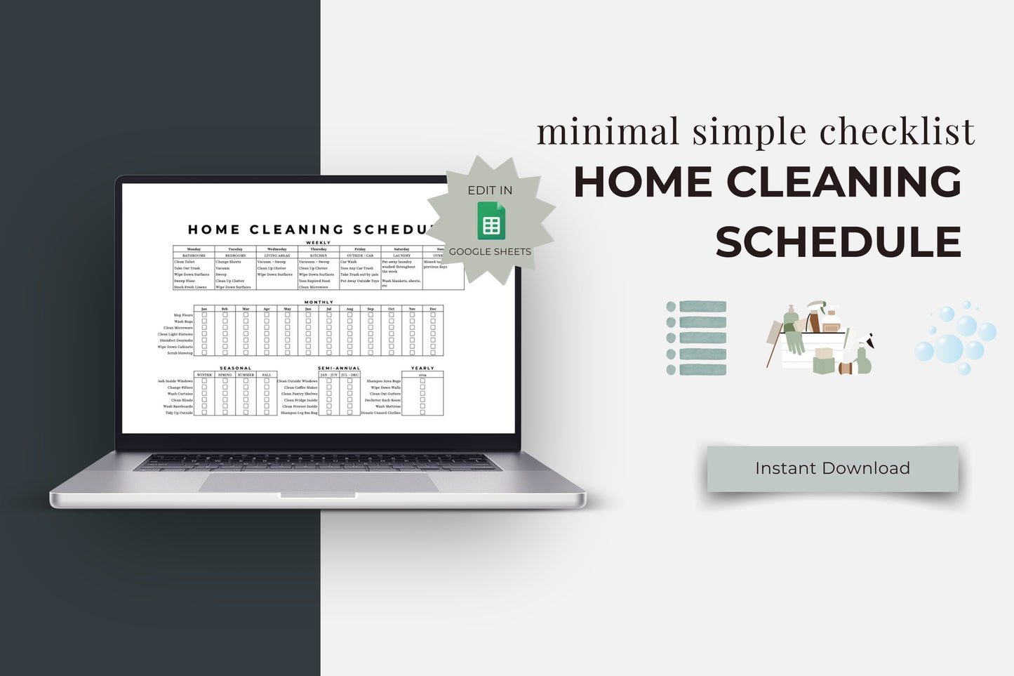 Simple Minimal Cleaning Checklist + Schedule Template